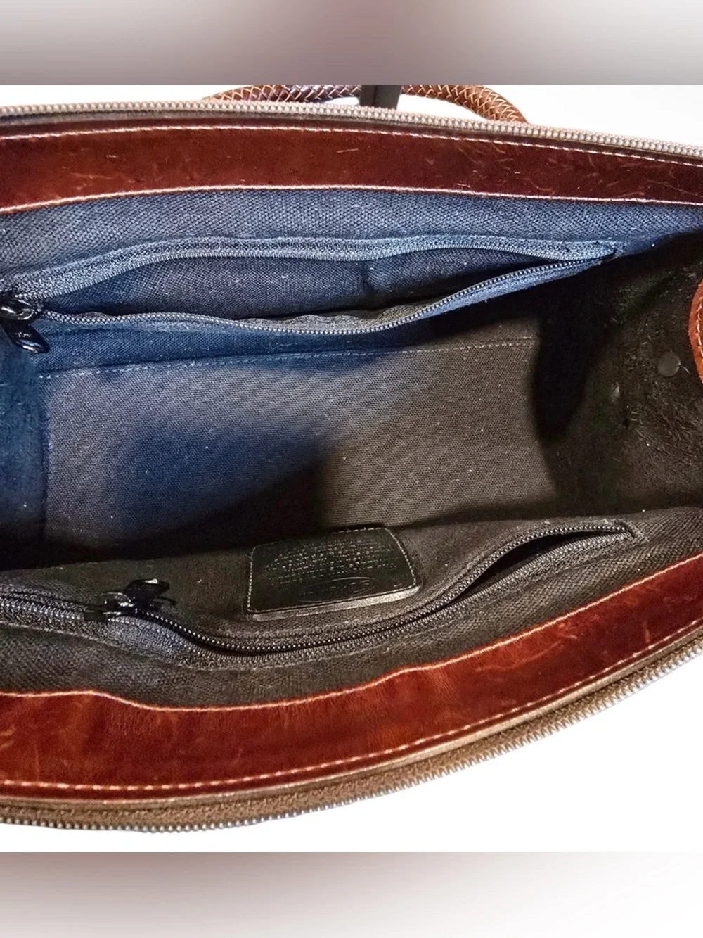 Vintage Brighton Black & Brown Leather Croc Trim Satchel with Heart Accent